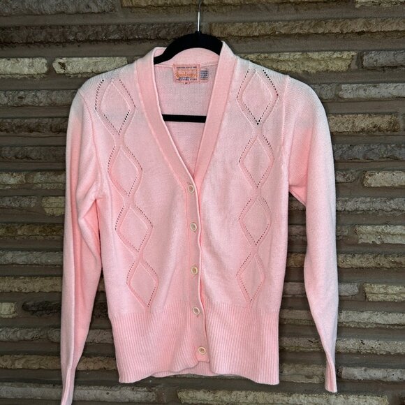 Donnkenny Pink Cardigan Sweater Vintage Coastal Grandma Coquette Size Medium - Picture 5 of 6